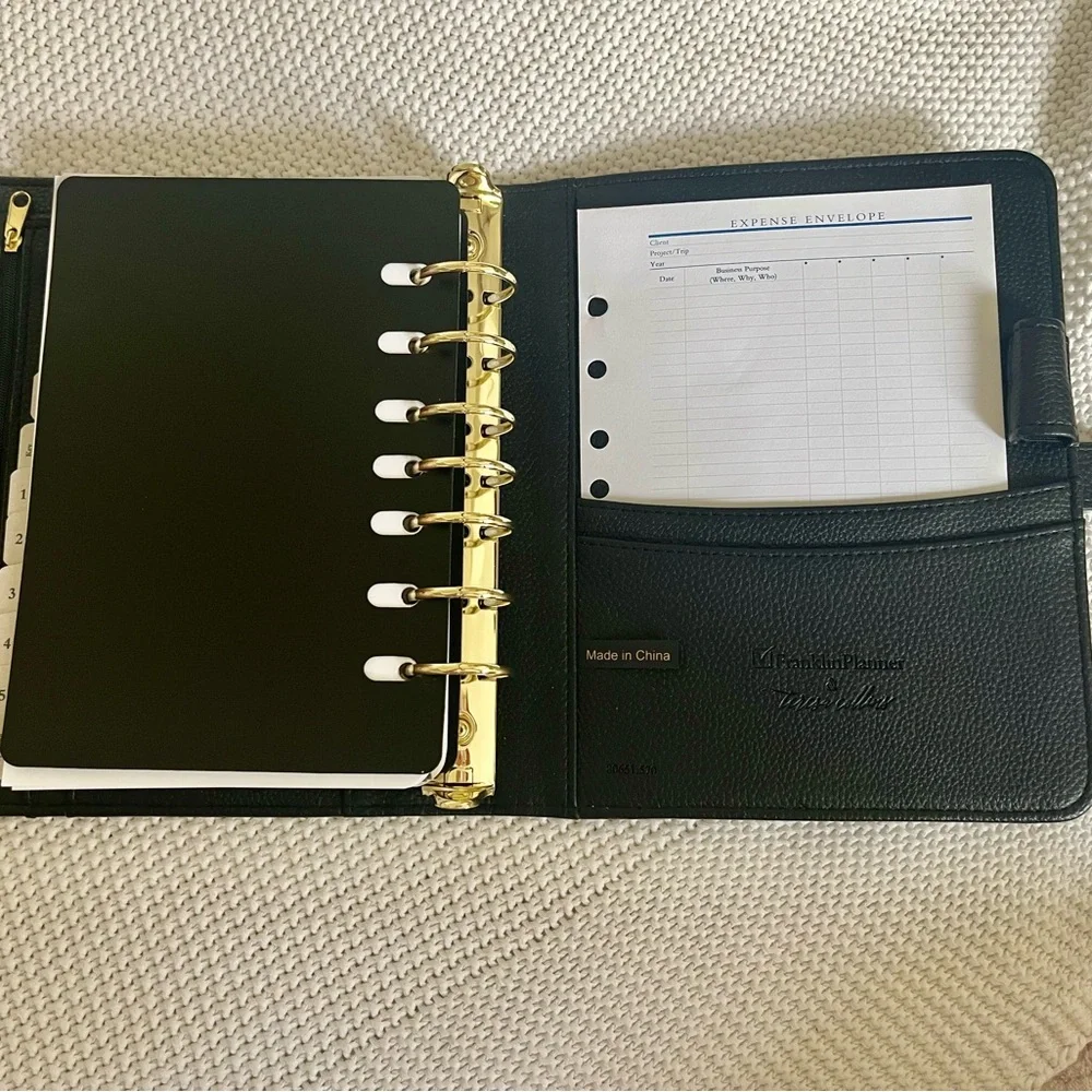 Black Pebbled Leather Organizer with Gold Snap - Picture 3 of 4